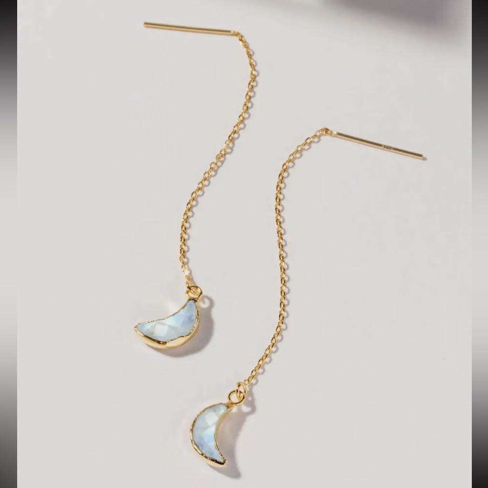 613. Gold Plated Sterling Silver Eclipse Threader Earrings- Moonstone